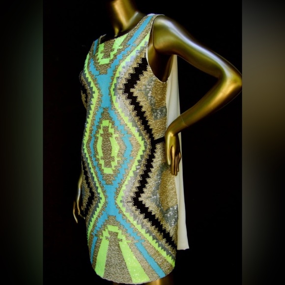 Mod Bold Sequined & Beaded Sleeveless Sheath Dress Designed by Harper 21st - Picture 3 of 14